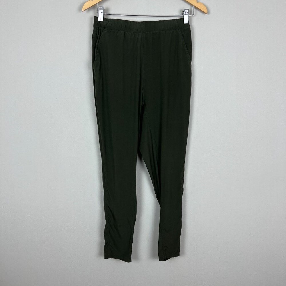 Ginia Silk Pants Womens XS Green Tapered Lightweight Pull On Stretch Pockets